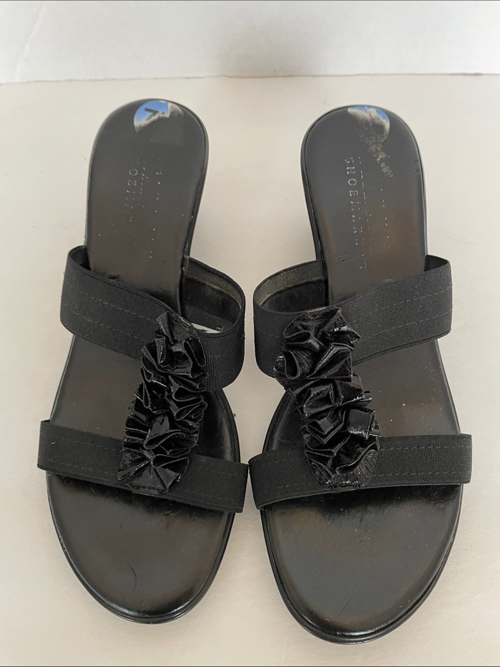 Black Ruffle Slide Mules for Women